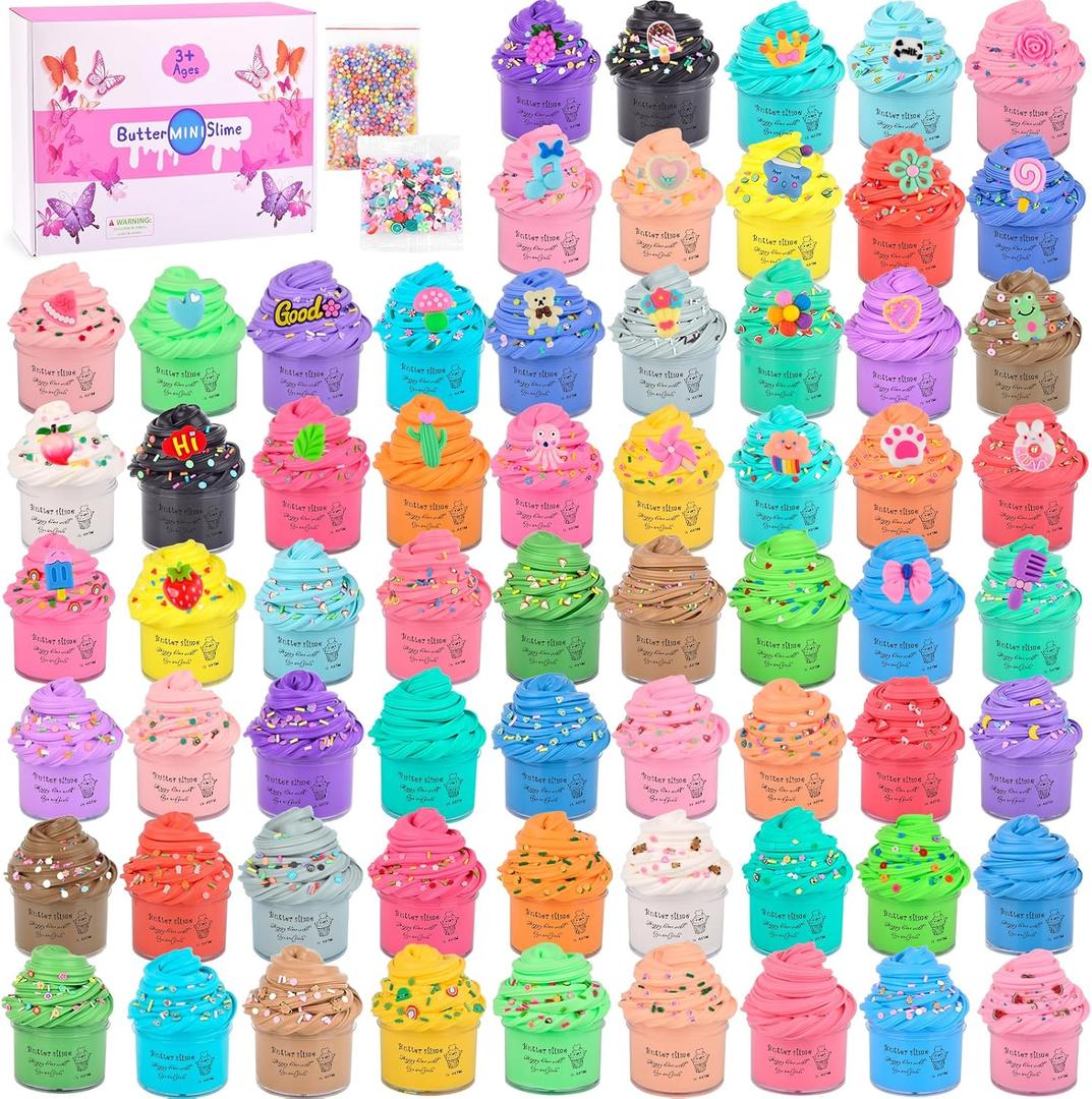 64 Pieces Mini Slime kit,Butter Slime Party Favors, Slime Bulk Toy for Classroom Prizes, Christmas Stocking Stuffers, Goodie Bag Stuffers for Kids Boys Girls, Ideal Birthday Easter Filling Gifts