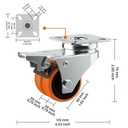 Caster Wheels, 2inch Casters Set of 4 Heavy Duty, Two-Wheeled Orange TPE Casters with Brake, Double-Wheeled Swivel Plate Locking Castor Wheels Widely Used in All Kinds of Furniture.(4 Pack)
