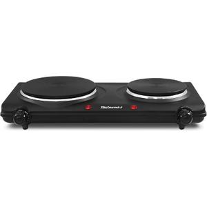 Elite Gourmet EDB-302BF Countertop Double Cast Iron Burner, 1500 Watts Electric Hot Plate, Temperature Controls, Power Indicator Lights, Easy to Clean, Black