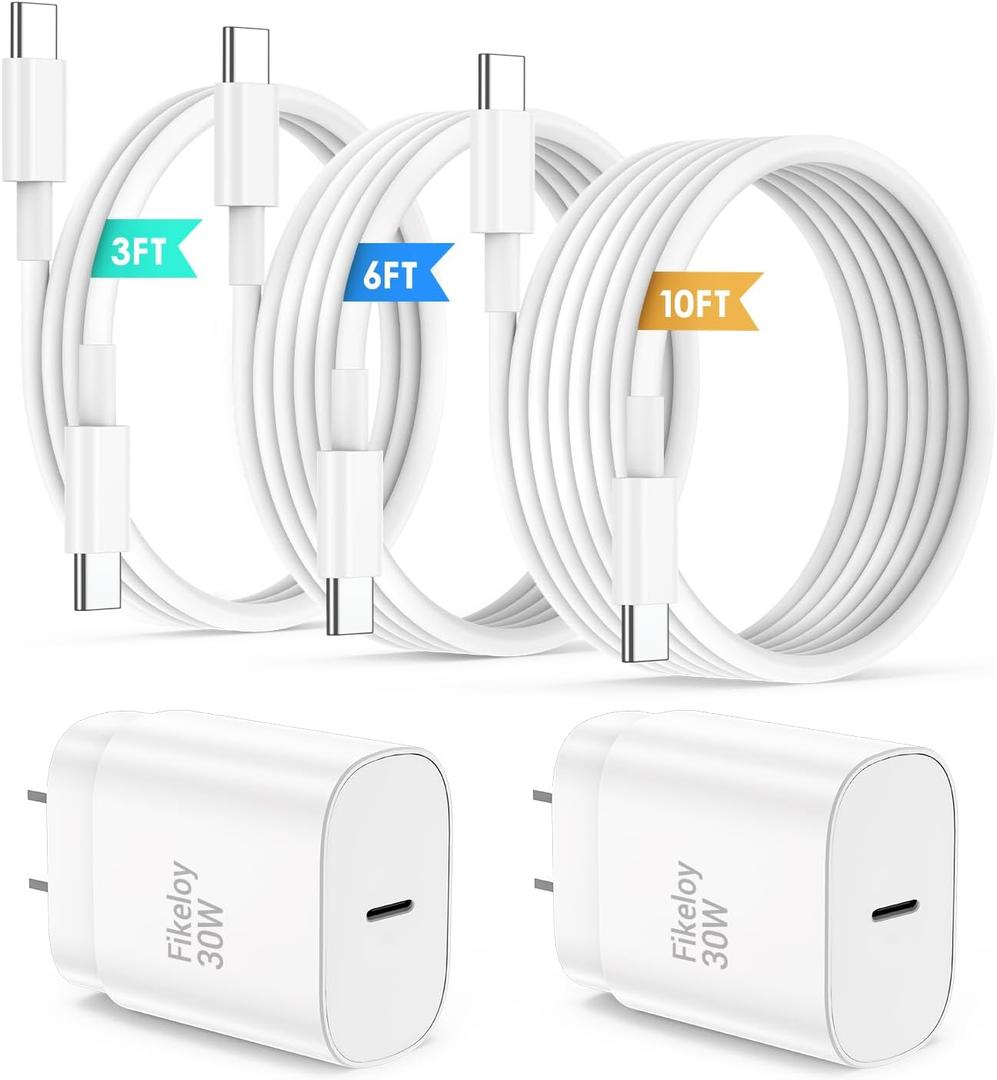 iPhone 17 16 Pro Max Charger Fast Charging USB C Charger Block, 30W USB-C Chargers with 3/6/10FT Type C Fast Charging Long Cable Cord for iPhone 17 16 15 Pro/Pro Max/Plus Series/iPad GalaxyS24 (White)