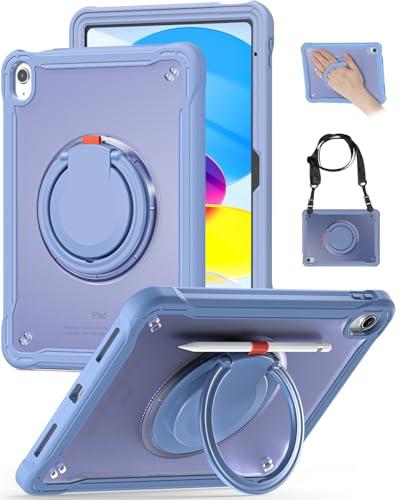 BRAECN for iPad (A16) 11th/10th Generation Case 11 inch 2025/10.9'' 2022 Handle Protective Cover 360 Rotating Ring Stand, Shockproof Dropproof Case for Kids Kickstand & Pencil Holder & Shoulder Strap, Lavender Grey