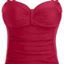 Women's Underwire Tummy Control Swimsuit Top with Push Up - No Bottom Included (Large, Red)