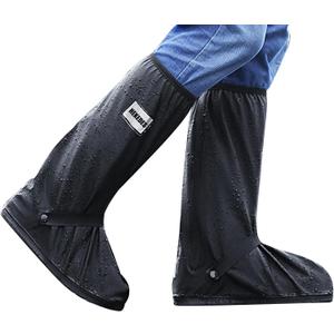 Waterproof Shoe Covers, Reusable & Foldable Rain Boot Shoe Cover with Zipper, Non-Slip, Reflector, Men Women Rain Gear, Black (X-Large)