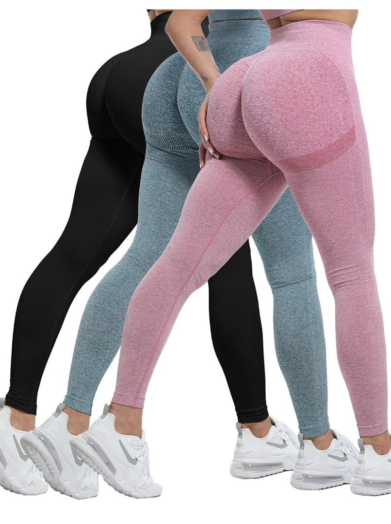 3Piece Workout Leggings Sets for Women, Gym Scrunch Butt Butt Lifting Seamless Leggings, Size L