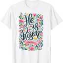 Floral Religious He is Risen Christian Happy Easter T-Shirt (Small)