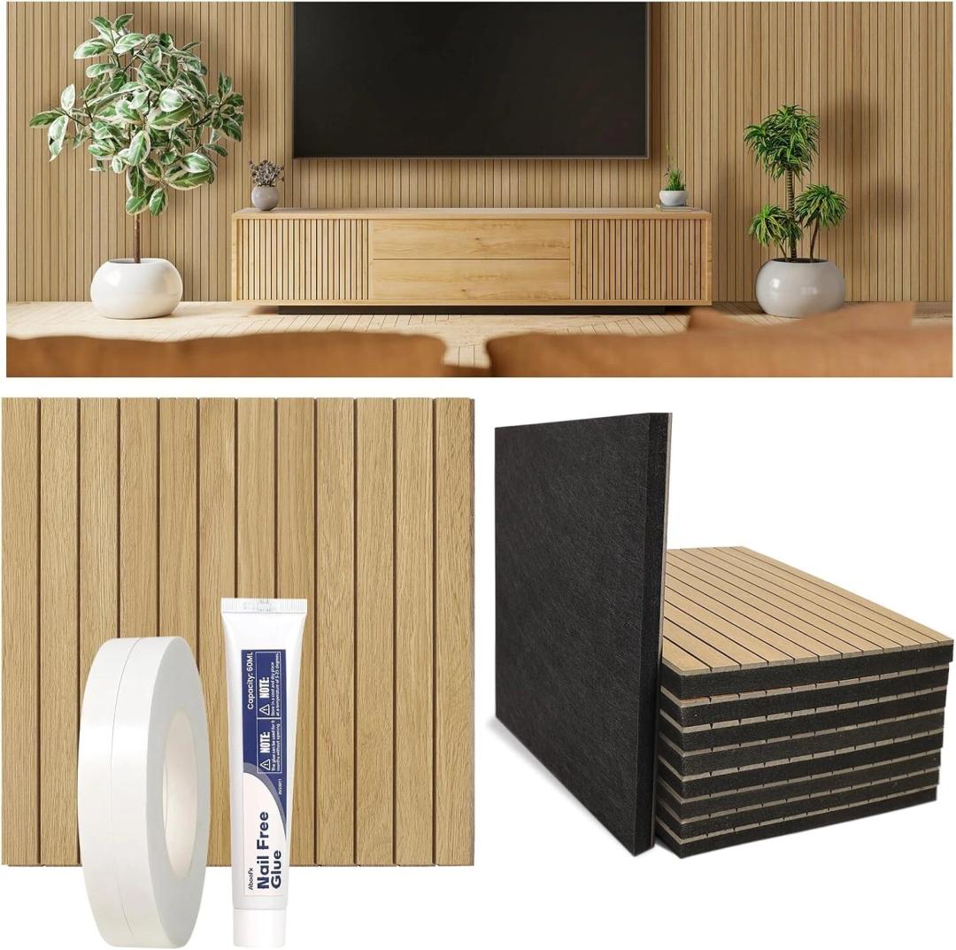 Aboofx 12 PCS Acoustic Panels for Wall, 11.8" x 11.8" SoundProof Wall Panels for Wall Paneling Peel and Stick Wallpaper, MDF 3D Wall Panels for Interior Decor, Cover 11.6 Sqft (Taupe)