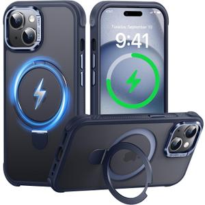 Case for iPhone 15 Plus/14 Plus, with Invisible Magnetic Stand, Mil-Grade Drop Protection, Non-Slip, Anti Fingerprint Anti Scratch, Shockproof Matte Phone Case (Navy Blue)
