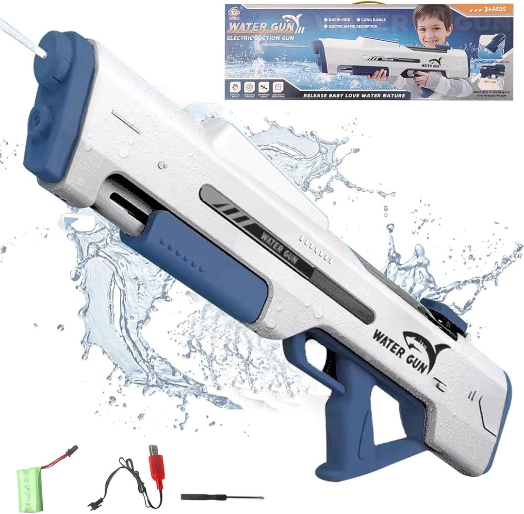 Electric Water Gun,Hand Self Integrated Automatic Water Suction Gun,Adult and Child Electric Water GunsSummer Pool Beach Outdoor Game Toys for Kids Age 8-12,4-8 (White)