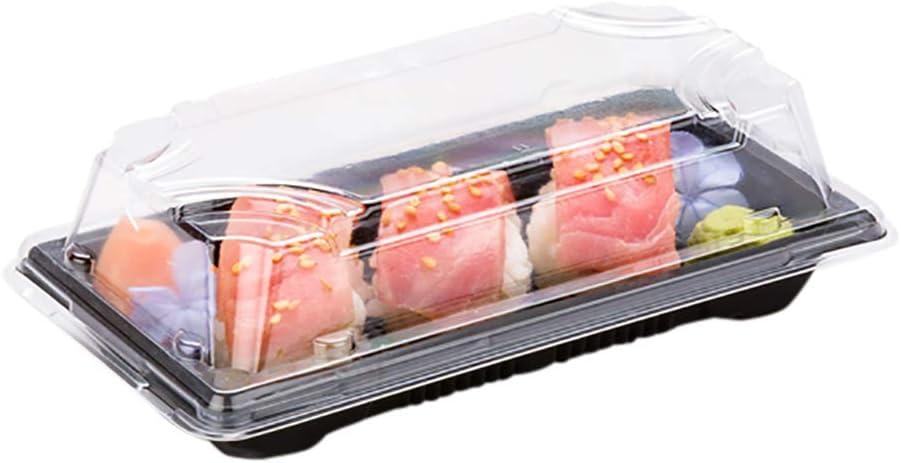 Restaurantware Roku 5.4 x 3 Inch Sushi Trays 100 Disposable Sushi Containers With Lids - Small Rectangle Black Plastic To Go Containers Take Out Containers For Appetizers Entrees or Desserts