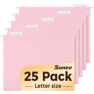 SUNEE 25 Pack Hanging File Folders, Pink Folders, Hanging File Folders Letter Size with 1/5-cut Tabs, Stay Organized for Your Home and Office Bulk File and Documents