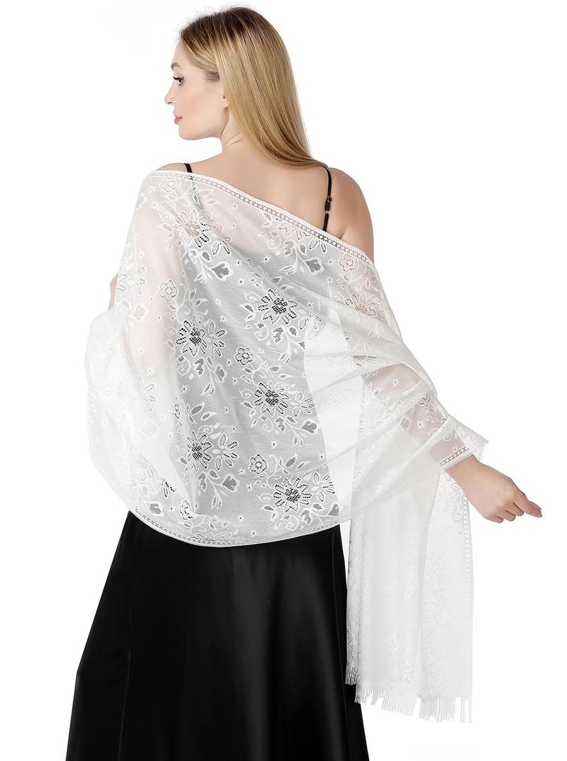 Shawls and Wraps for Evening Dresses Lace Scarfs for Women Pashmina Wedding Formal Shawl (White2)