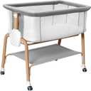 Bassinet Bedside Sleeper, Bedside Bassinet for Newborn, Baby Bassinet with 5 Adjustable Height, Rocking Bassinet with Wheels, Breathable Mesh & Mattress, Easy Folding Portable Bedside Crib(Gray), Twin