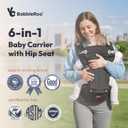 BabbleRoo 6-in-1 Baby Carrier with Hip Seat, Ergonomic Newborn to Toddler Carrier 750 lbs, Front Back Hip Carry, Lumbar Support, Sun Hood, Safety-Certified, Black