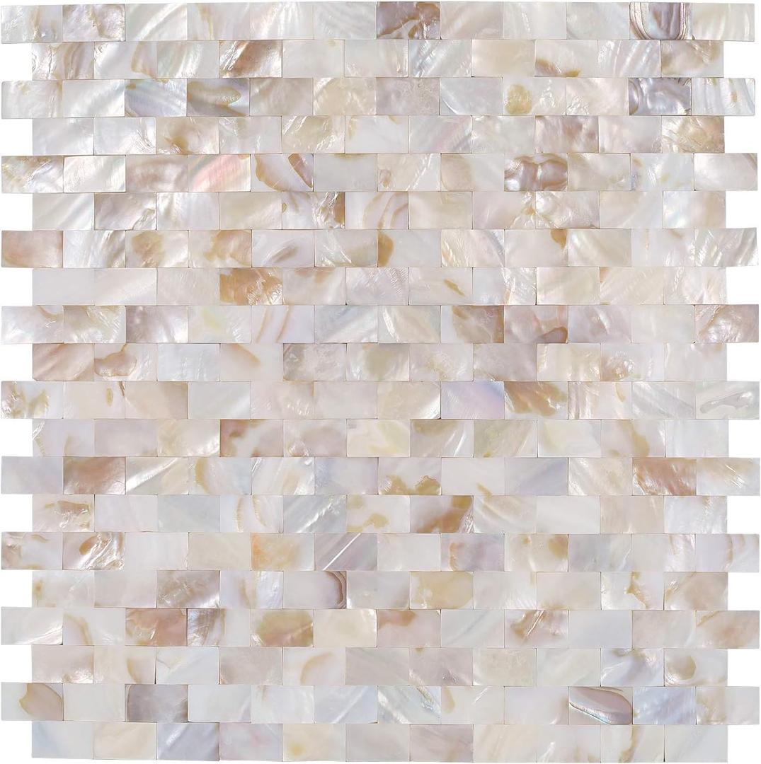 10 - Sheet Pearl Shells Tile Peel and Stick Backsplash, Self Adhesive Wall Tile for Kitchen, Bathroom, Bedroom (11.8"X11.8",Nature)