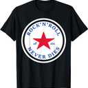 Rock N Roll Never Dies Rock and Roll all Star Music T-Shirt, Black 