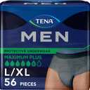 TENA Men Incontinence Underwear, Maximum Plus Absorbency, Adult Diapers, Large/X-Large (Waist Sizes 44in-64in), 56 Count (4 packs of 14)