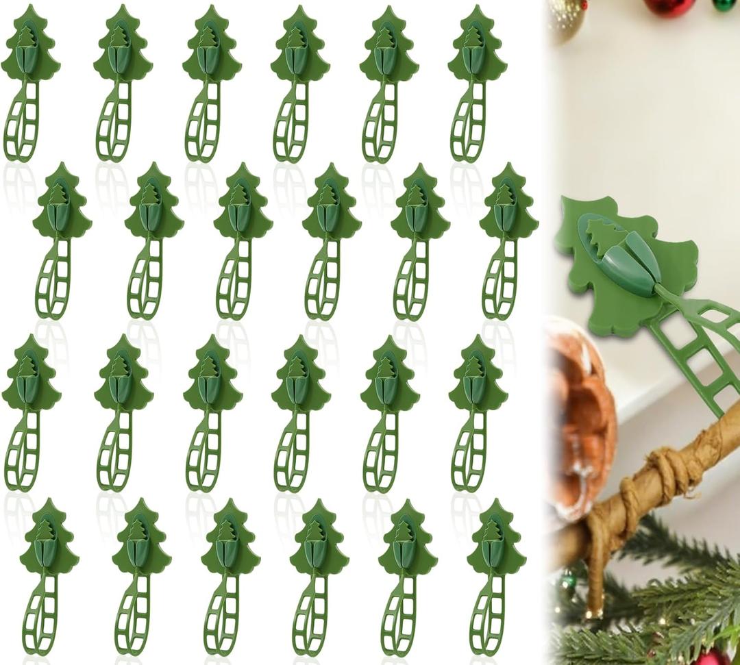 Christmas Garland Hanging Hooks for Mantle, 12 Pcs Fireplace Garland Hanger, Christmas Tree Shaped Ties Stocking Holder Reusable Silicone Adhesive Straps for Front Door & Stairways