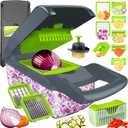 Vegetable Chopper Dicer with Container | Cheese Grater Mandoline Slicer Cabbage Shredder French Fry Cutter Stainless Steel for Veggie Onion Potato Fruit Food, Manual Hand Cooking Gadget for Kitchen (8 Blades, Gray)