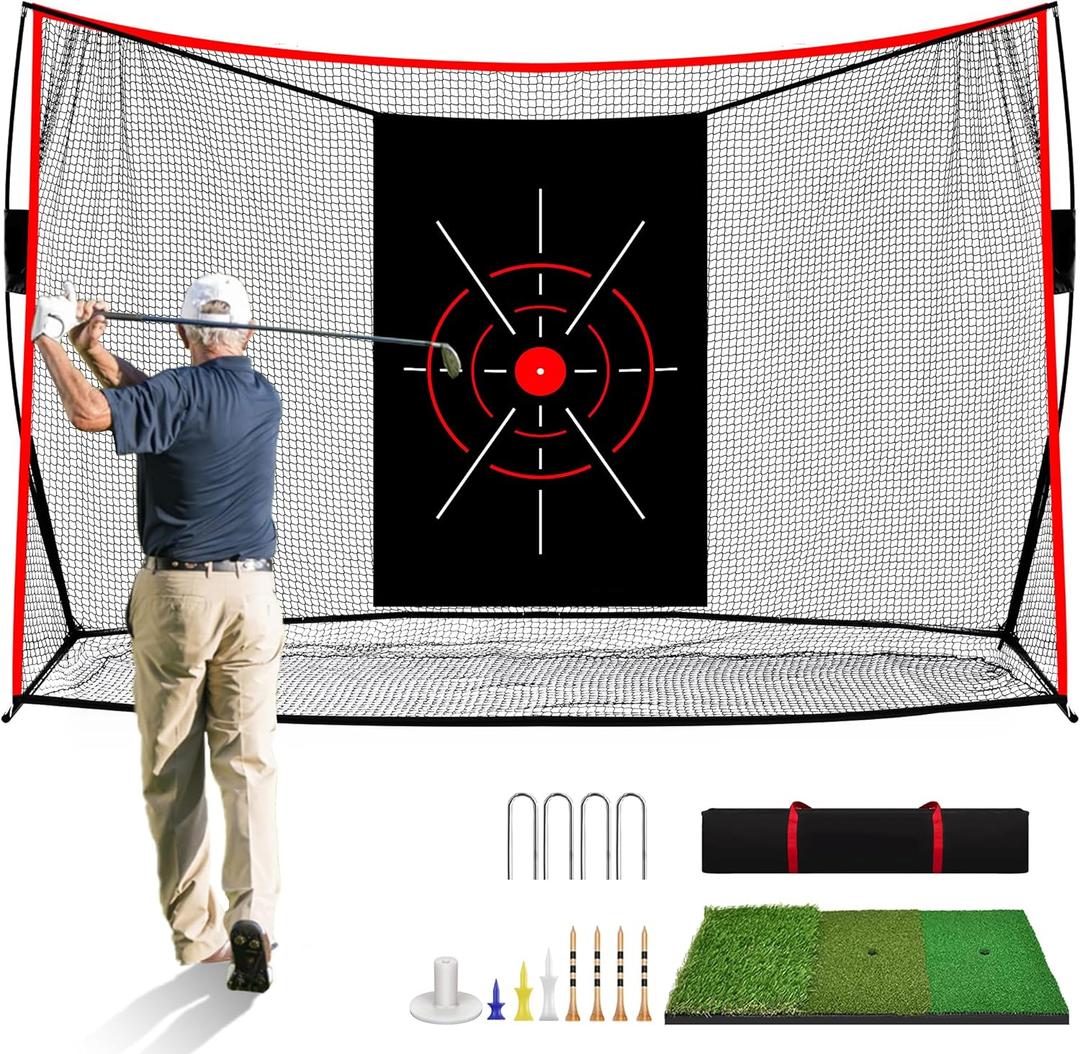 10x7ft Golf Net: Golf Hitting Practice Nets for Backyard Driving Real Balls, Heavy Duty Golfer Training Net with Mat for Outdoor/Indoor/Garage/Basement Hitting Swing Chipping,Ideal Gift for Men Dad