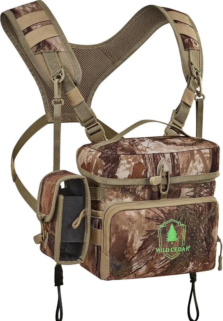 Binocular Harness Chest Pack with Rangefinder Pouch, Bino Harness with Rain Cover for Hunting (Medium)