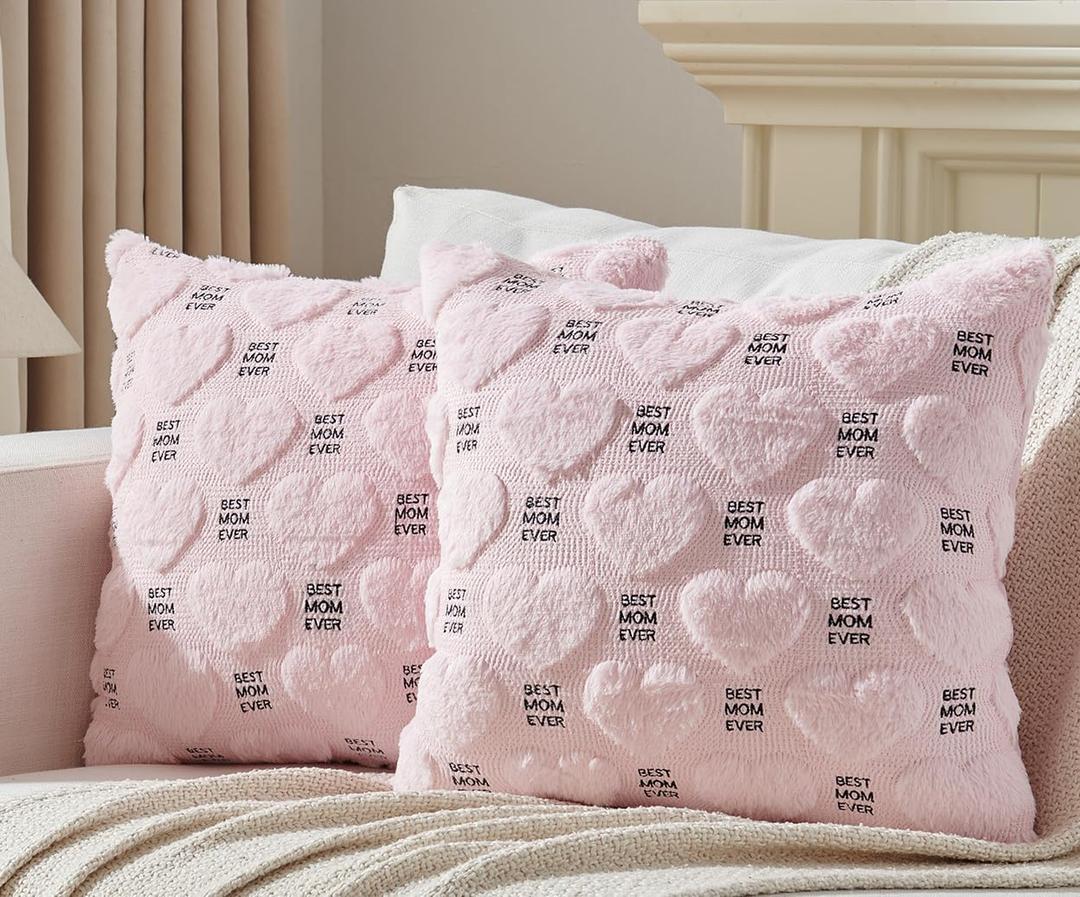 Valentines Pillow Covers 18x18 inch Valentines Day Gifts for Mom - Best Mom Ever Anniversary Home Throw Pillows Covers for Bedroom Sofa Decor(Set of 2)