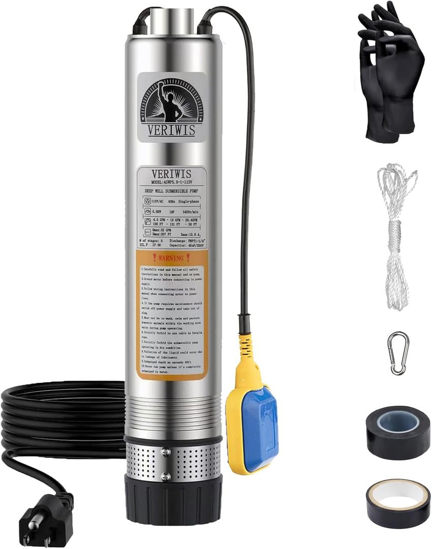 3/4HP Septic Tank Pump 4" Submersible Deep Well Pump