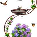 DREAMSOUL Solar Bird Bath with Solar Lantern, Vintage Copper Birdbath Flower Planter Metal Bird Bath for Outside Garden Yard