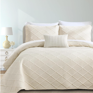 Yiran Quilt King Size Beige Summer Bedspreads Bedding Set 3 Pieces Thin Lightweight Microfiber Coverlet with 2 Pillow Shams for All Season