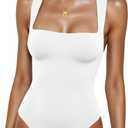 Women's Square Neck Sleeveless Bodysuit Slim Fit Stretchy Tank Top for Summer Layering, Casual Outfits, XL