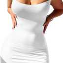 BEAGIMEG Women's Sexy Bodycon Sleeveless Wide Straps Basic Solid Club Party Mini Dress (Medium, White)