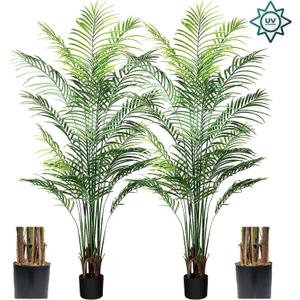 5ft Artificial Areca Palm Plant Fake Palm Tree with 17 Trunks Pre-Potted Artificial Plant with Realistic Moss for Home Office Faux Tree for Indoor Outdoor (5 Feet-2 Pack)