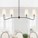 47" Modern Linear Chandelier, 4-Light Black Pendant Light with Fabric Shades, Adjustable Height Ceiling Light Fixture for Kitchen Island, Dining Room, Living Room, Bedroom, ETL Listed