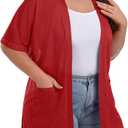OLRIK Plus Size Summer Cardigan for Women Short Sleeve Lightweight Cover Up 2026 Open Front Beach Cardigan with Pockets, Size 2X
