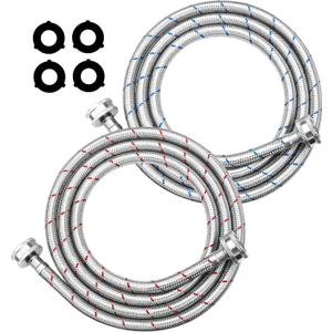 6Ft Stainless Steel Washing Machine Hose by Puxyblue for All Washers - 2 Pack Burst Proof Red and Blue Braided Hoses for Hot and Cold Water Supply 