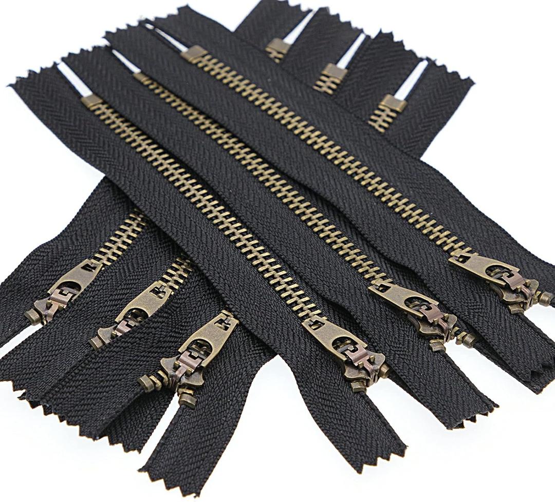 4# 17.8 cm Metal Zipper Black 7 inch Jeans Zipper Close End Antique Brass Y-Teeth Zippers for Sewing Bag Pocket,6pcs Leelayer