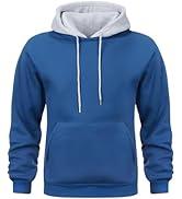 Wielsscca Mens Hoodies Pullover Color Block Fleece Long Sleeve Drawstring Sweatshirts Hooded with Pockets YW Blue S