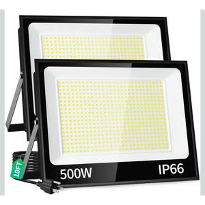 500W LED Flood Light Outdoor with Plug+10ft Cable, 60000LM Ultra Brighter 5000K Exterior Security Light, IP66 Waterproof Commercial Lighting for Sports Fields Counts Arena Stadium(2 Pack)