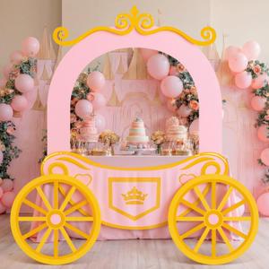 HunnmingRe 5.2FT Princess Party Table Decoration with Carriage Cardboard Cutout 72 x 30 Inch Table Cover Banner Princess Party Photo Booth Props Wheels Decor for Birthday Backdrop Background Supplies, 16.7" x 16.5"