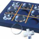 Modern Tic Tac Toe for Home Decoration with Blue Leather and Acrylic Pieces Decorative Table Top Housewarming Gift