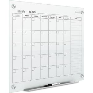 Quartet Dry Erase Calendar Glass Board 36"W x 24"H Magnetic Whiteboard Planner, Infinity, White (GC3624F)