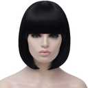 Black Bob Wigs for Women, 12'' Short Black Hair Wig with Bangs, Natural Fashion Synthetic Wig, Cute Colored Wigs for Daily Party Halloween BU027BK