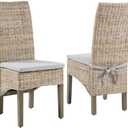 Crosley Furniture Edelyn Natural Rattan Dining Chairs Set of 1, Farmhouse Kitchen Accent Chair with Cushion, Kubu Rattan/Gray