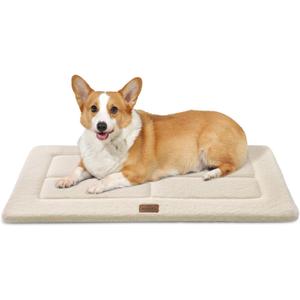 Reversible Dog Crate Pad Bed for Medium Small Dogs,Washable & Non-Slip Kennel Pet Mat, High Density Foam and Soft Fleece Cat Bed for Indoor & Outdoor Use, 29" x 21", Cream White