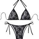 SISKIN Women's String Triangle Bikini Sets Swimsuit for Women 2 Piece Thong Bathing Suit with Side Tie Bikini Bottom (Large, Black)