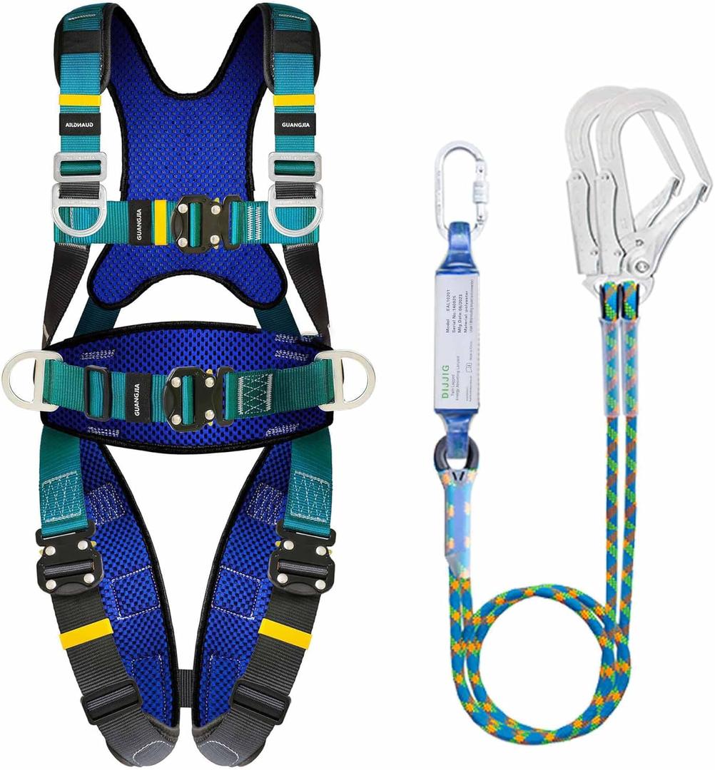 Full Body Protection Safety Harness 5pt Adjustment Safe Comfortable Construction Positioning Extra LongThick Leg Back Padded Push Button Quick Lock Buckle OSHA/ANSI compliant