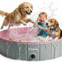 Furrybaby Dog Pool, Kiddie Pool Hard Plastic Foldable Dog Pools for Large Dogs Portable Pet Doggie Wading Swimming (Pink 47'') Indoor and Outdoor