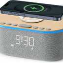 uscce Alarm Clock Bluetooth FM Radio: 10W Stereo Sound Speaker - Fast Wireless Charging for iPhone Samsung - Dimmable Clock Radio for Bedroom (Gray - White Digits)