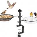 Deck Bird Feeders with Metal Tray and Water Bowl, BOLITE Balcony Bird Feeders Detachable Adjustable Heavy Duty Clamp Bracket, Attracting Birds, Black, Gifts for Women Men