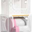 Orapoke 2 Pack Trash Bag Holder with Bamboo Cover, Metal Garbage Bag Dispenser for Kitchen Organization and Storage, Stackable Trash Bags Dispenser Under Sink Organizer Fit 13/30 Gallon Roll, White