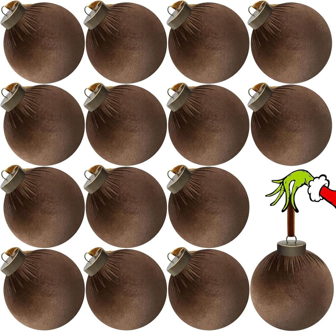 15 Pcs Velvet Christmas Balls, 3.15" Large Velvet Christmas Ornaments Balls, Plastic Shatterproof Flocked Ornaments for Xmas Tree Holiday Party Decorations (B - Brown)